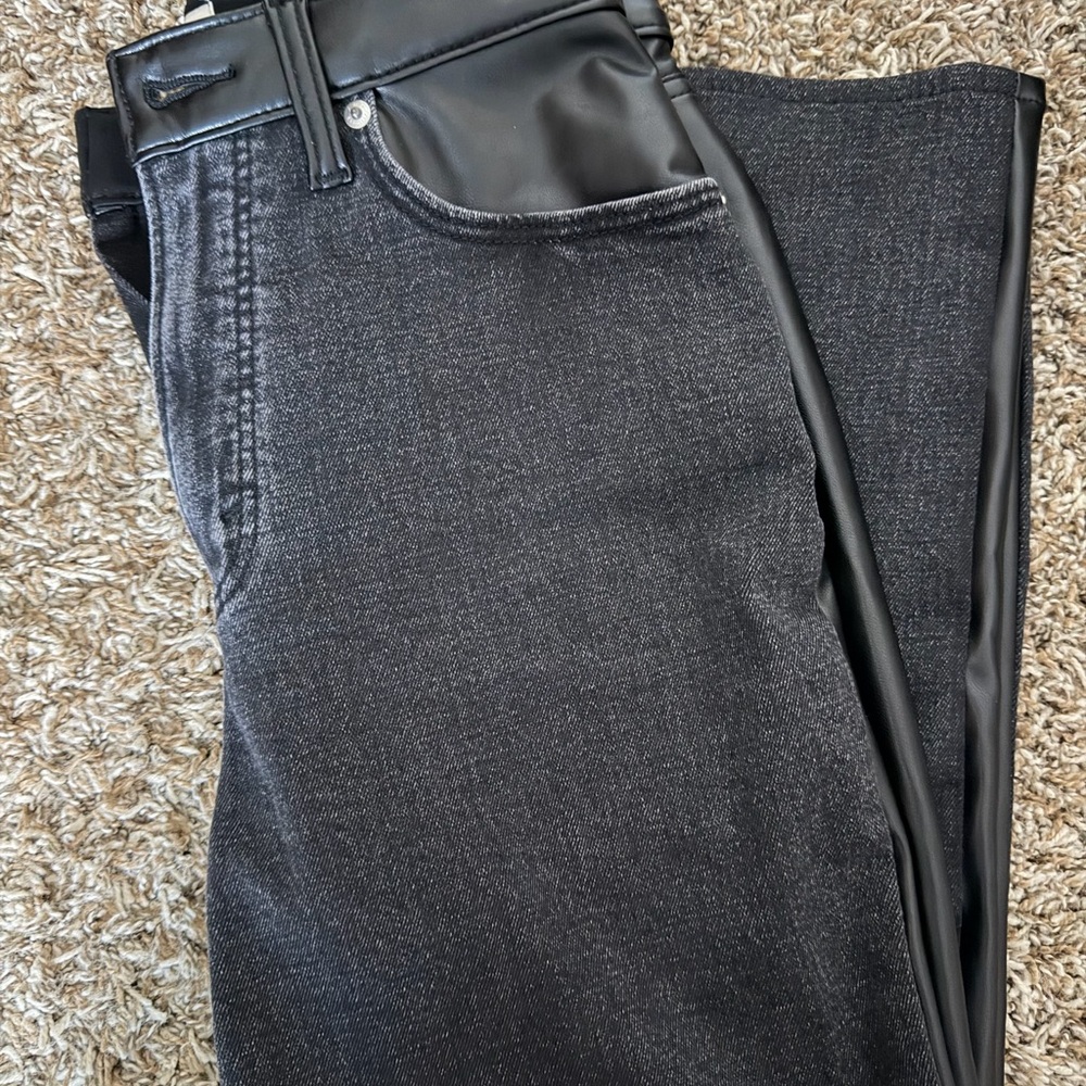 Abercrombie & Fitch | Black ankle jeans, denim/faux leather